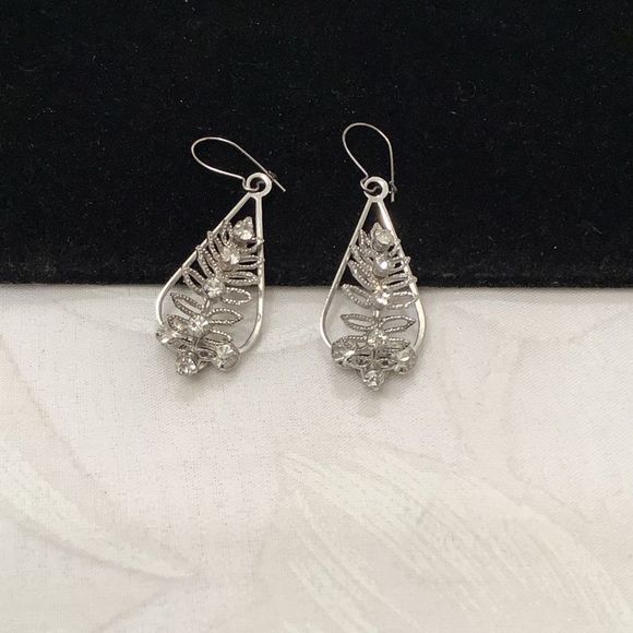 Vintage Silver And Rhinestone Earrings - Picture 4 of 4